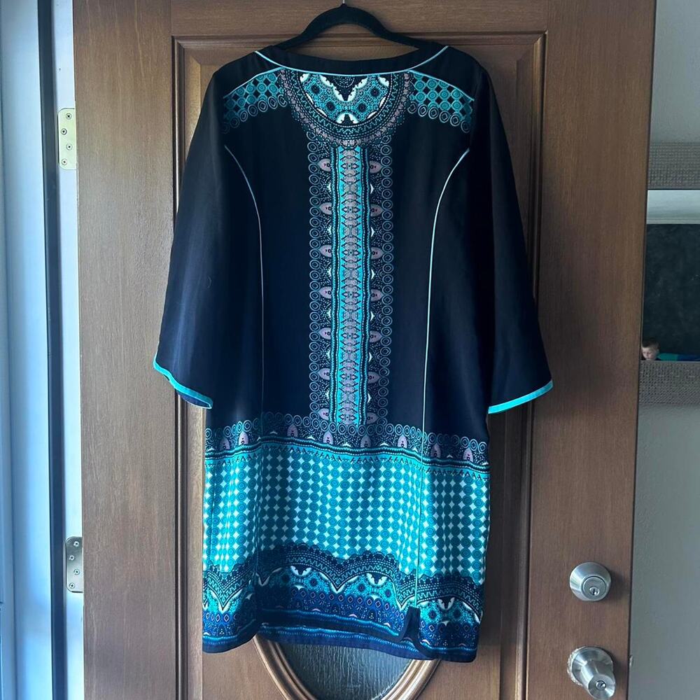 Adrianna Papell Designer black and Teal Large Boho‎ Dress Womens - Picture 5 of 5